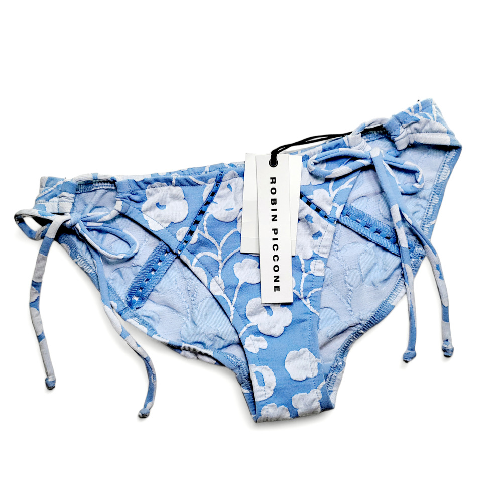 NWT ROBIN PICCONE Sadie Raised Floral Bikini Bottom Sky‎ Blue Women's Size XS